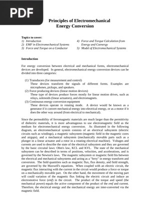 Principles of Electromechanical Energy Conversion