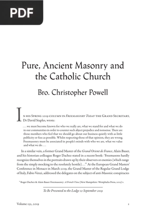 Pure Ancient Masonry and the Catholic Church