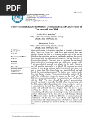 The Montessori Educational Method: Communication and Collaboration of Teachers with the Child