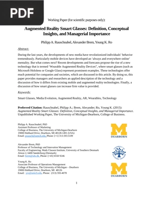 Augmented Reality Smart Glasses: Definition, Conceptual Insights, and Managerial Importance