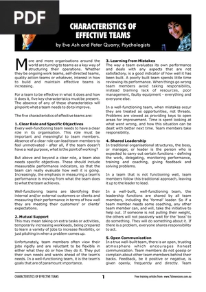 Characteristics of effective teams (Article)