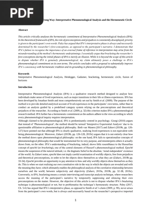 Getting into It in the Wrong Way - Interpretative Phenomenological Analysis and the Hermeneutic Circle