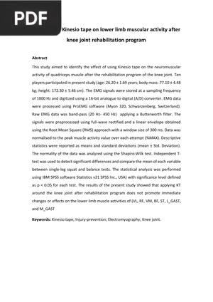 Influence of Kinesio Tape on Lower Limb Muscular Activity After Knee Joint Rehabilitation Program (Article)