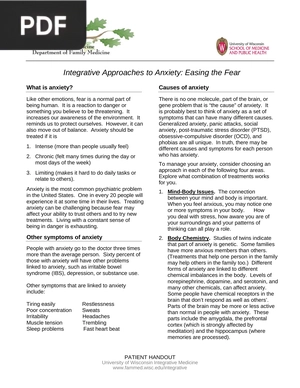 Integrative Approaches to Anxiety: Easing the Fear (Article)