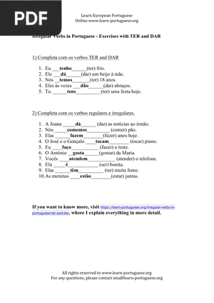 Irregular Verbs in Portuguese – Ter e Dar (Solutions)