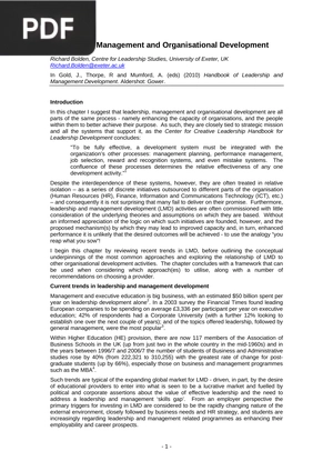 Leadership, Management and Organisational Development