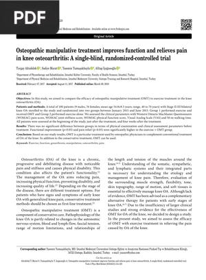 Osteopathic manipulative treatment improves function and relieves pain in knee osteoarthritis (Article)