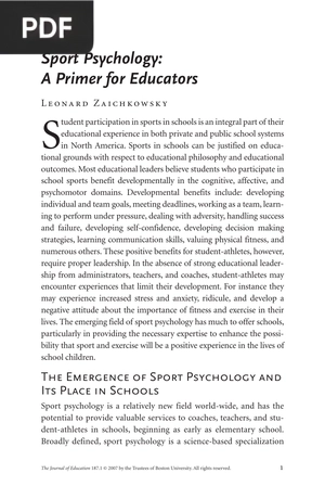 Sport Psychology-A Primer for Educators (Article)