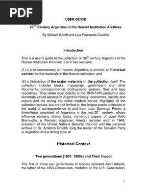 20TH Century Argentina in the Hoover Institution Archives