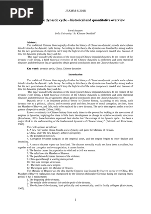 The Chinese dynastic cycle - historical and quantitative overview (Article)