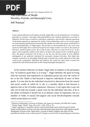 The Life-Value of Death Mortality, Finitude, and Meaningful Lives
