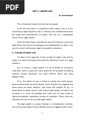 Unit 1: Labour Law