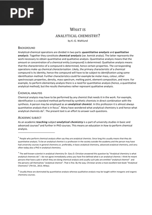 What is Analytical Chemistry? (Article)