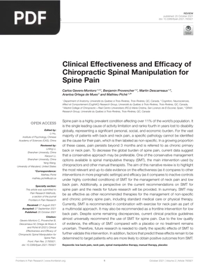 Clinical Effectiveness and Efficacy of Chiropractic Spinal Manipulation for Spine Pain