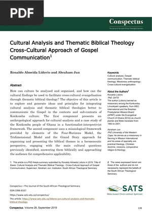 Cultural Analysis and Thematic Biblical Theology- Cross-Cultural Approach of Gospel Communication
