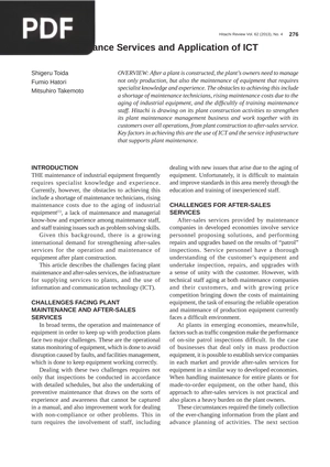 Plant Maintenance Services and Application of ICT