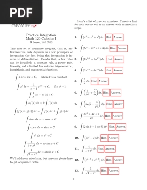 Practice Integration Math 120 Calculus I