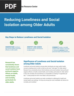 Reducing Loneliness and Social Isolation among Older Adults (Article)