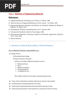 Selection of Engineering Materials