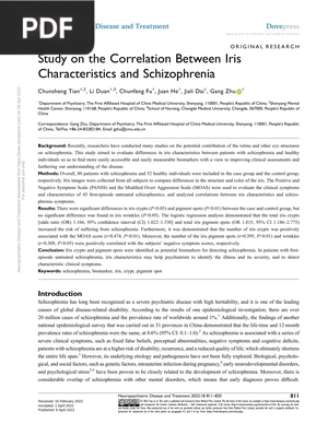 Study on the Correlation Between Iris Characteristics and Schizophrenia (Article)