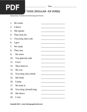 The Present Tense (Regular –Er Verbs) (Article)
