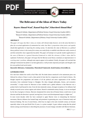 The Relevance of the Ideas of Marx Today (Article)