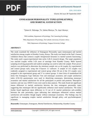 Enneagram personality types (enneatypes) and marital satisfaction