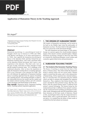 Application of Humanism Theory in the Teaching Approach