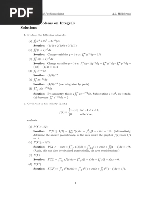 Practice Problems on Integrals. Solutions