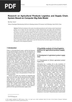 Research on Agricultural Products Logistics and Supply Chain System Based on Computer Big Data Model