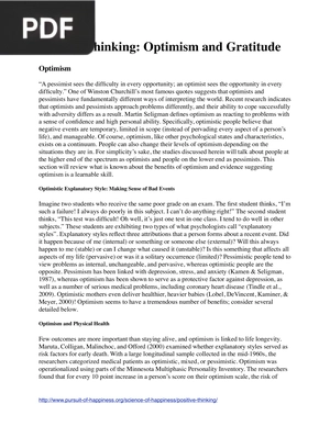 Positive Thinking - Optimism and Gratitude