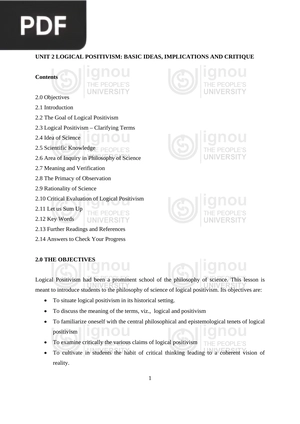 Logical positivism - basic ideas, implications and critique