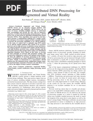 Near-Sensor Distributed DNN Processing for Augmented and Virtual Reality