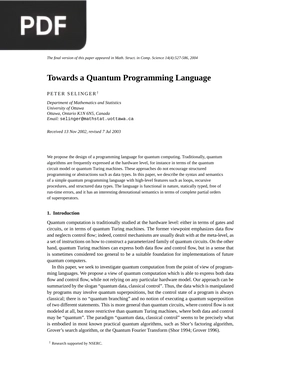 Towards a Quantum Programming Language