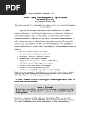 Ethics: Using the Enneagram in Organizations. What the Experts Say