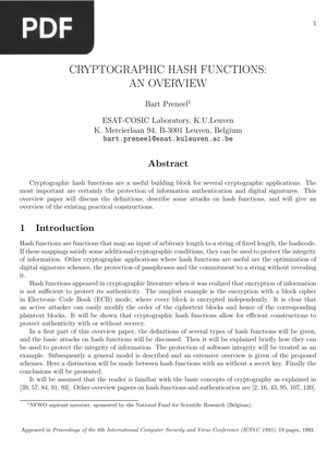 Cryptographic hash functions - an overview