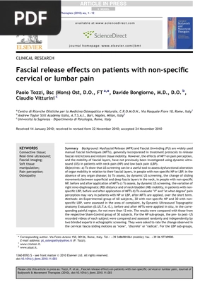 Fascial release effects on patients with non-specific cervical or lumbar pain