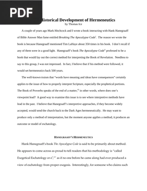 The Historical Development of Hermeneutics