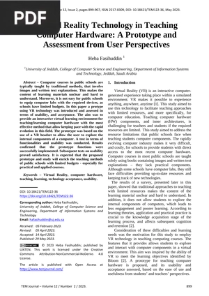 Virtual Reality Technology in Teaching Computer Hardware - A Prototype and Assessment from User Perspectives (Article)