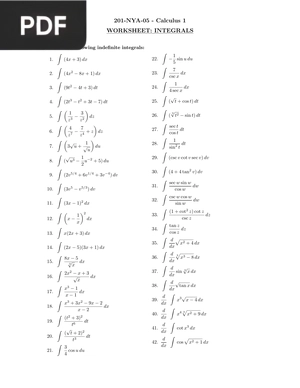 Worksheet: Integrals