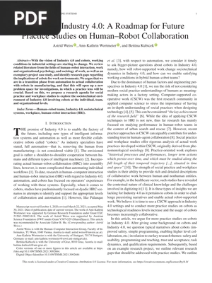 Cobots in Industry 4.0 - A Roadmap for Future Practice Studies on Human–Robot Collaboration