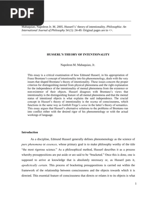 Husserl’S Theory Of Intentionality