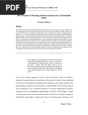 The Creation of Meaning - Simone de Beauvoir’s Existentialist Ethics