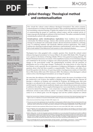 Towards a global theology - Theological method and contextualisation