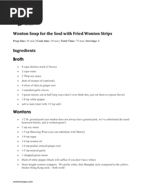 Wonton Soup for the Soul with Fried Wonton Strips