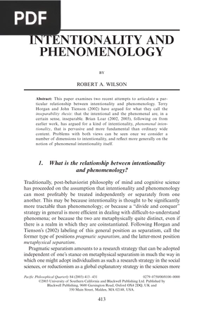Intentionality And Phenomenology