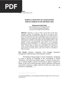 Marx’S Concept Of Alienation And Its Impacts On Human Life