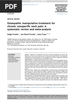 Osteopathic manipulative treatment for chronic nonspecific neck pain