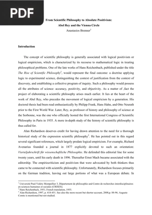 From Scientific Philosophy to Absolute Positivism - Abel Rey and the Vienna Circle