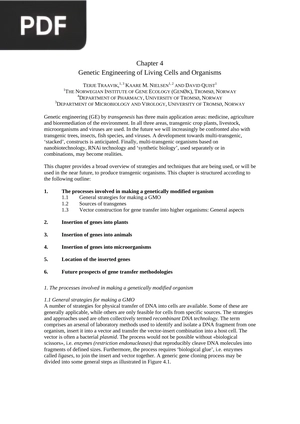 Genetic Engineering of Living Cells and Organisms